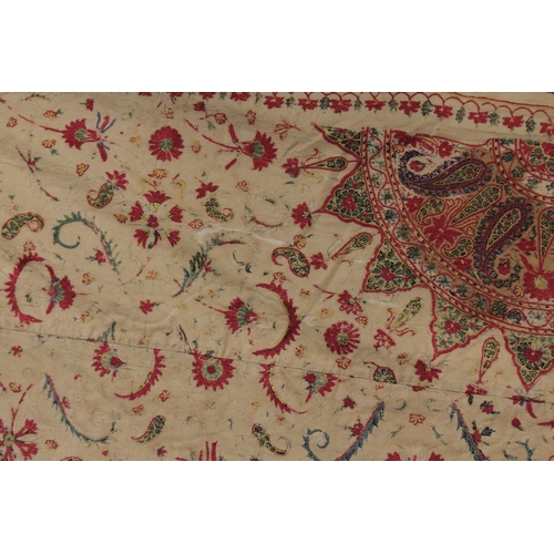 102 - A VERY FINE AND LARGE 17TH -18TH CENTURY MUGHAL INDIAN SILK EMBROIDERED FLOOR SPREAD TEXTILE.