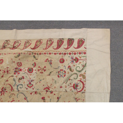 102 - A VERY FINE AND LARGE 17TH -18TH CENTURY MUGHAL INDIAN SILK EMBROIDERED FLOOR SPREAD TEXTILE.