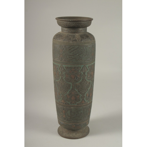 108 - A VERY FINE AND LARGE 18TH-19TH CENTURY POSSIBLY SYRIAN MAMLUK REVIVAL SILVER AND COPPER INLAID VASE... 