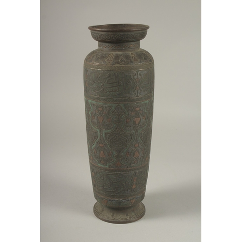 108 - A VERY FINE AND LARGE 18TH-19TH CENTURY POSSIBLY SYRIAN MAMLUK REVIVAL SILVER AND COPPER INLAID VASE... 