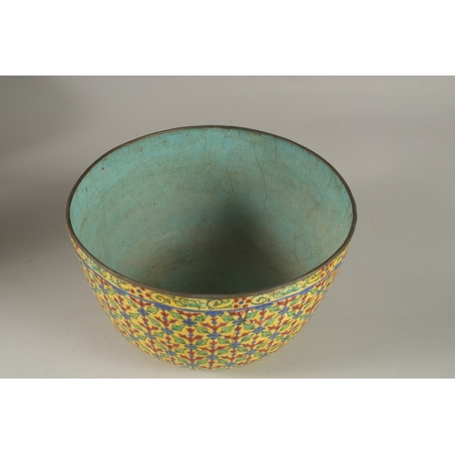 111 - A VERY FINE 19TH CENTURY THAI ENAMELLED COPPER BOWL, 21cm diameter.