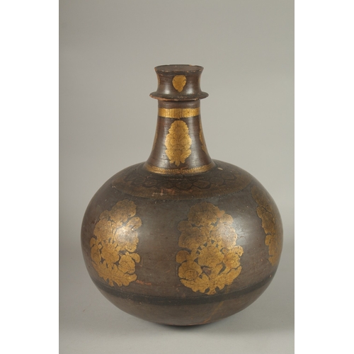 122 - A RARE LARGE 18TH-19TH CENTURY MUGHAL INDIAN PAINTED AND POLYCHROMED POTTERY BOTTLE, 33cm high.