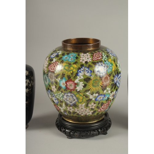 14 - A GOOD COLLECTION OF CLOISONNE ENAMELLED VASES, including a fine pair of vases (one af), and a flora... 