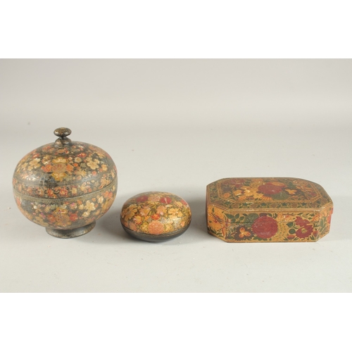 141 - A COLLECTION OF THREE 19TH CENTURY INDIAN KASHMIRI LACQUERED BOXES, (3).