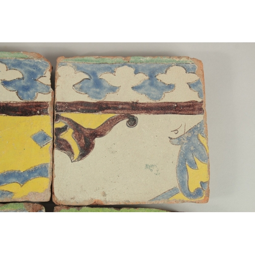 164 - A COLLECTION OF FOUR 18TH CENTURY PERSIAN CUERA SECA POTTERY TILES, (4).