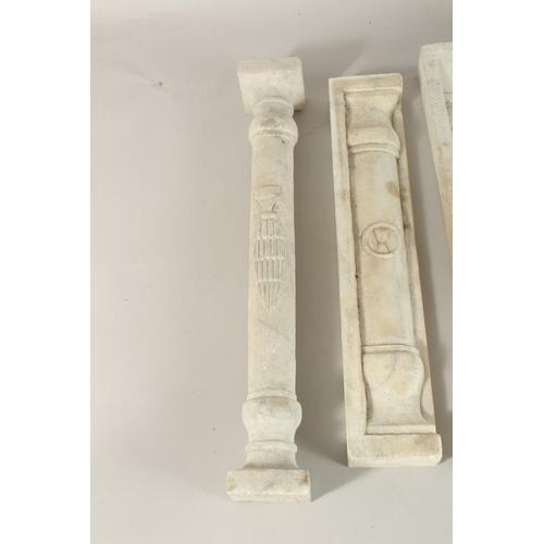 168 - A COLLECTION OF SEVEN ISLAMIC MAMLUK STYLE CARVED MARBLE PILLARS, some with Mamluk cup symbols, (7).