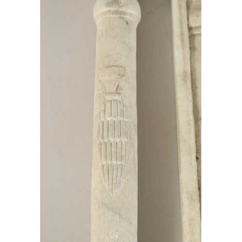 168 - A COLLECTION OF SEVEN ISLAMIC MAMLUK STYLE CARVED MARBLE PILLARS, some with Mamluk cup symbols, (7).