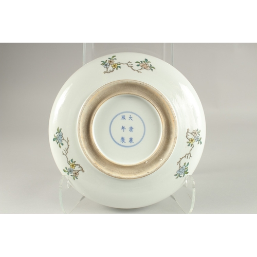 17 - A CHINESE FAMILLE VERTE PORCELAIN DRAGON DISH, base with character mark, 28cm diameter.