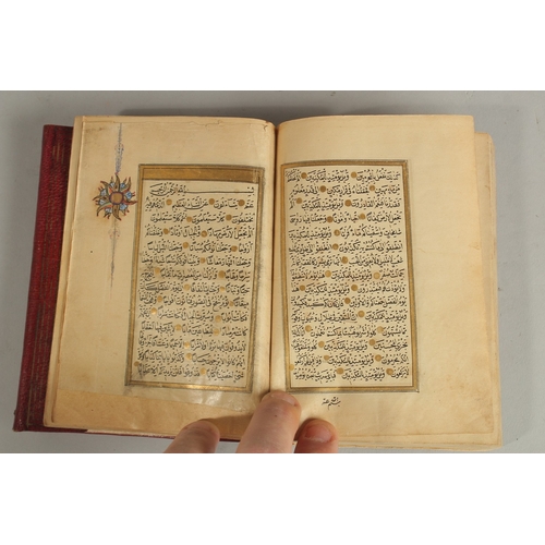 174 - A 19TH CENTURY OTTOMAN LEATHER BOUND QURAN, for Hafez Othman Alkamily study of Ahmed Najati, dated 1... 