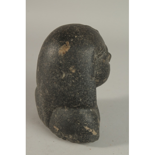 181 - A RARE LARGE POSSIBLY ANCIENT EGYPTIAN CARVED BLACK STONE BUST, 15cm high, along with two other pott... 