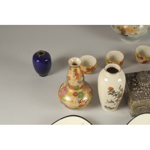 2 - A COLLECTION OF JAPANESE SATSUMA ITEMS, together with a small signed cloisonne vase and a white meta... 