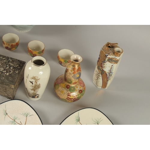 2 - A COLLECTION OF JAPANESE SATSUMA ITEMS, together with a small signed cloisonne vase and a white meta... 