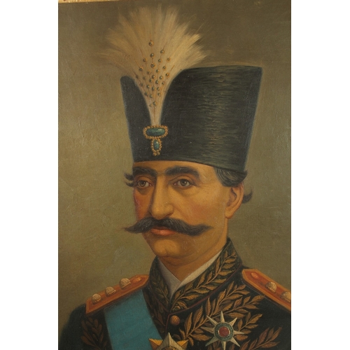 208 - H. MEYER (1841-1899): PORTRAIT OF NASER AL DIN SHAH, large oil painting on canvass, signed lower rig... 