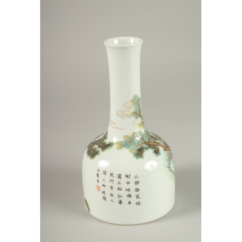 21 - A FINE CHINESE FAMILLE VERTE PORCELAIN BOTTLE VASE, depicting an elder figure with children in a lan... 