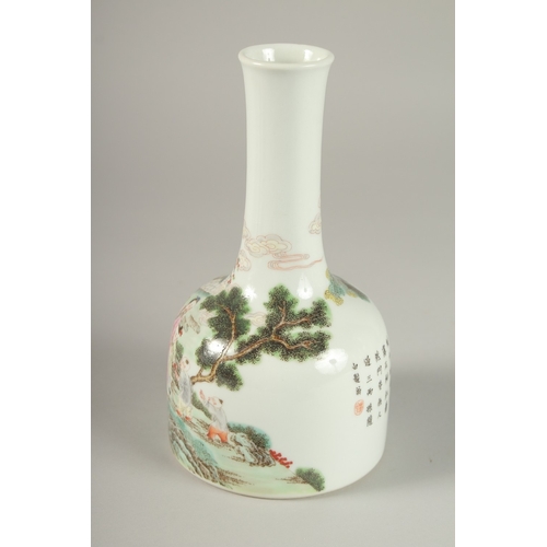 21 - A FINE CHINESE FAMILLE VERTE PORCELAIN BOTTLE VASE, depicting an elder figure with children in a lan... 