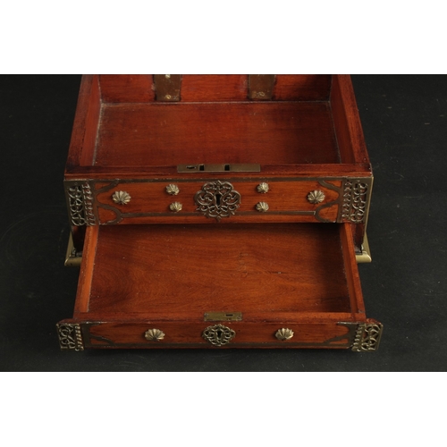 225 - A VERY FINE 18TH-19TH CENTURY DUTCH COLONIAL BATAVIAN BRASS MOUNTED CASKET, with drawer to the front... 