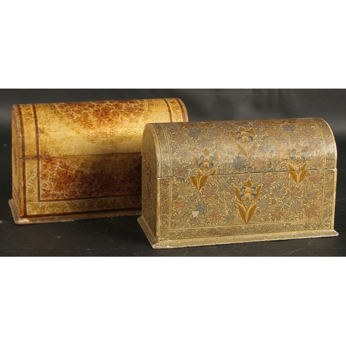 226 - TWO LATE 19TH CENTURY INDIAN KASHMIRI LETTER BOXES, 24cm across.