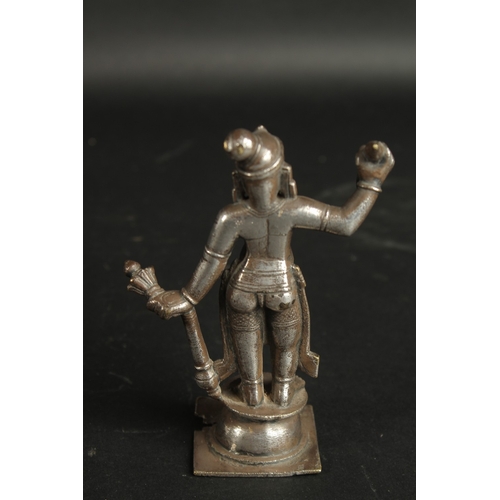 230 - A FINE 18TH CENTURY SOUTH INDIAN SILVERED BRONZE FIGURE OF A MALE DEITY, 14cm high.