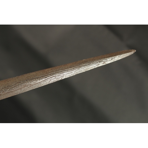 238 - A FINE 18TH-19TH CENTURY THAI OR MALAY SPEAR, with a fine white metal mounted watered steel blade, 2... 