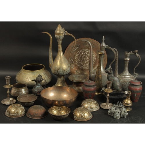 240 - A LARGE GROUP OF MIXED ISLAMIC AND INDIAN METALWORKS, and other items, (qty).