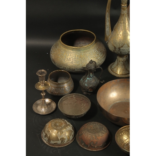 240 - A LARGE GROUP OF MIXED ISLAMIC AND INDIAN METALWORKS, and other items, (qty).