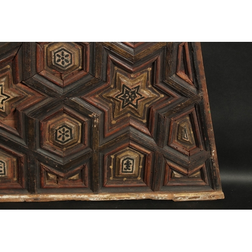 248 - A RARE 14TH-15TH CENTURY ANDALUSIAN ISLAMIC SPANISH WOODEN PANEL, with geometric designs, 70cm at wi... 