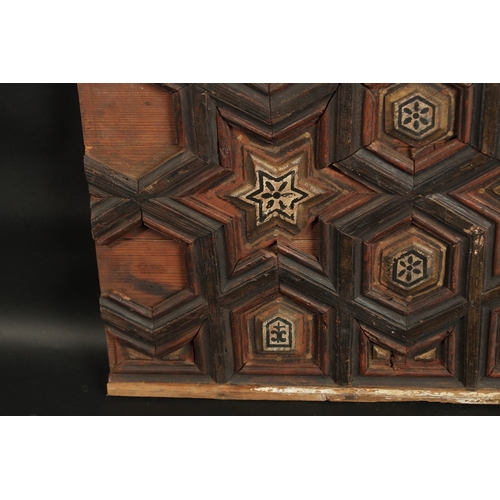 248 - A RARE 14TH-15TH CENTURY ANDALUSIAN ISLAMIC SPANISH WOODEN PANEL, with geometric designs, 70cm at wi... 