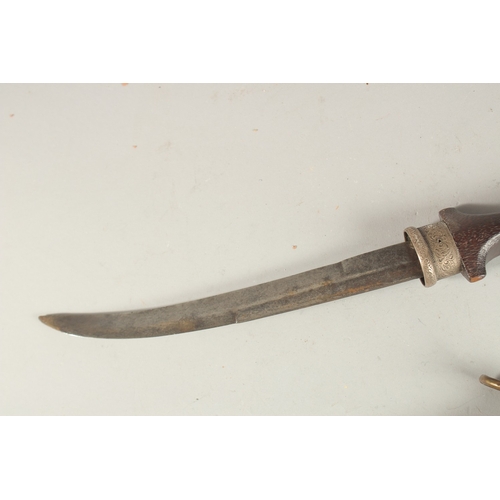 259 - A MOROCCAN DAGGER WITH SILVER INLAID SCABBARD, 39cm long.