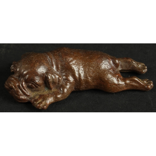 325 - A BRONZE OKIMONO OF A SLEEPING DOG.