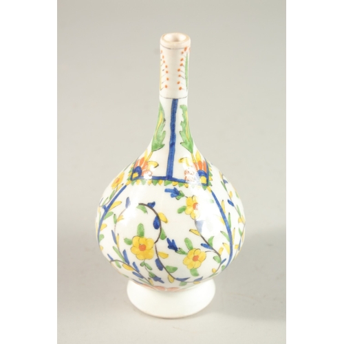 334 - A TURKISH KUTAHYA GLAZED POTTERY ROSEWATER SPRINKLER, 16.5cm high.