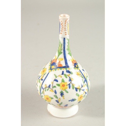 334 - A TURKISH KUTAHYA GLAZED POTTERY ROSEWATER SPRINKLER, 16.5cm high.