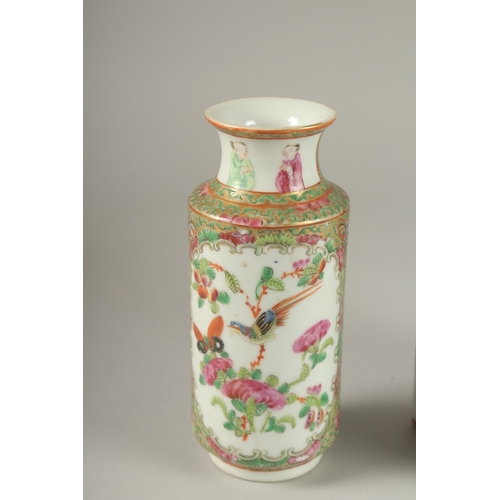 4 - A CHINESE CANTON PORCELAIN VASE AND HEXAGONAL PORCELAIN TEA CADDY, (2).