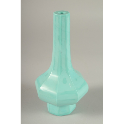 64 - A FINE CHINESE OCTAGONAL TURQUOISE PEKING GLASS BOTTLE VASE, 19cm high.