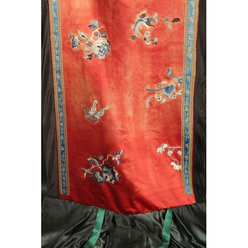 78 - A FINE LARGE CHINESE EMBROIDERED SILK TEXTILE, decorated with peach and bats with butterflies and fl... 