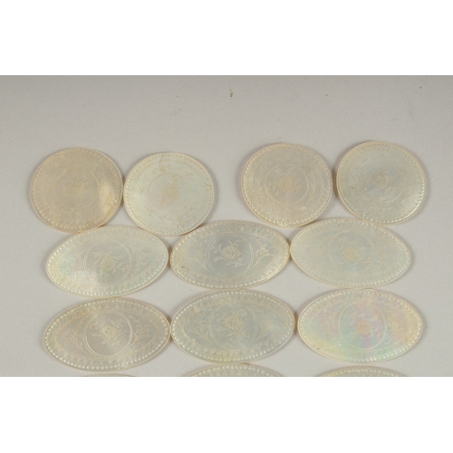 9 - A COLLECTION OF CHINESE MOTHER OF PEARL COUNTERS, (qty).