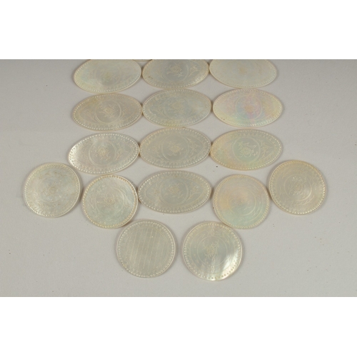 9 - A COLLECTION OF CHINESE MOTHER OF PEARL COUNTERS, (qty).