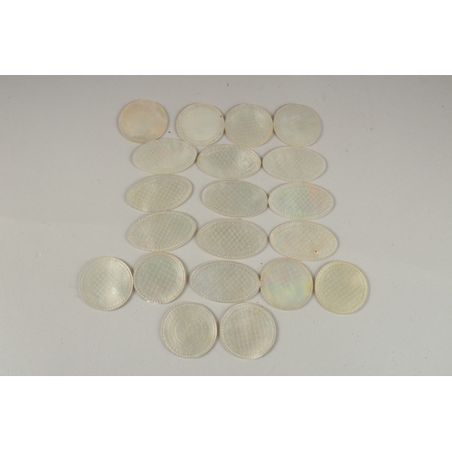 9 - A COLLECTION OF CHINESE MOTHER OF PEARL COUNTERS, (qty).