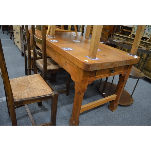 233 - A good heavy pine kitchen table with a drawer to each end.