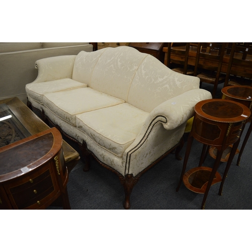 240 - A good Georgian design cream upholstered humpback scroll-end three seater settee.