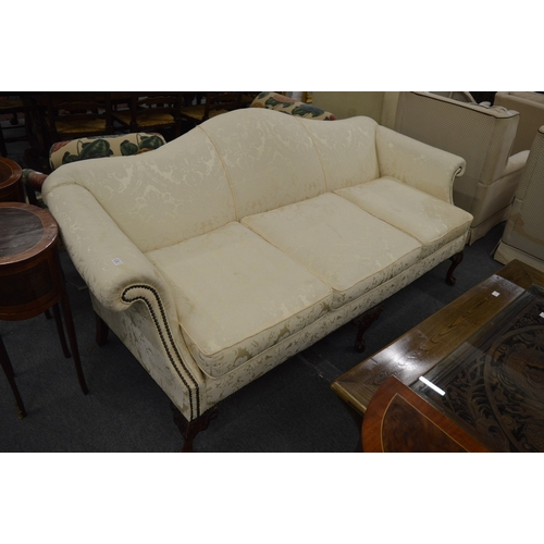 241 - A good Georgian design cream upholstered humpback scroll-end three seater settee.