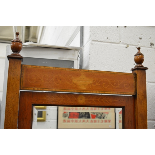 290 - A good inlaid mahogany cheval mirror.