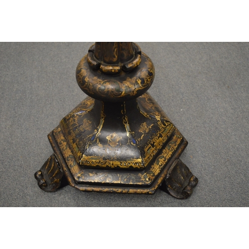 304 - A good Victorian papier mache and gilt decorated adjustable music or reading stand, the top painted ... 