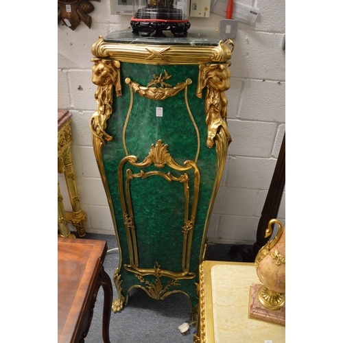 316 - A pair of large and impressive faux malachite, marble and ormolu pedestal stands.