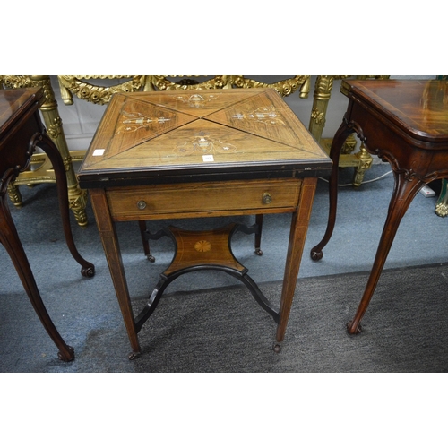 319 - A Victorian inlaid rosewood envelope card table.