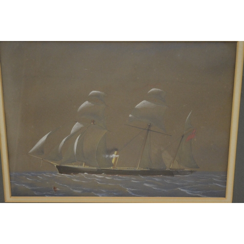 381 - English School, A three masted steam clipper, watercolour.