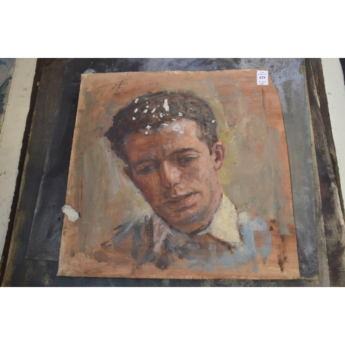 429 - George Weissbort, bust length portrait of a young man, oil on paper, unframed together with seven ot... 