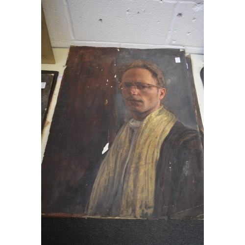 429 - George Weissbort, bust length portrait of a young man, oil on paper, unframed together with seven ot... 