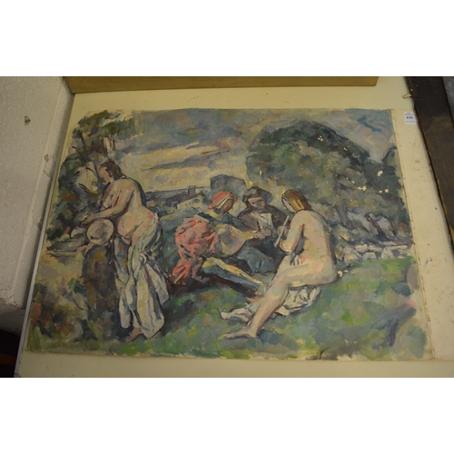 430 - George Weissbort, figures seated beneath a tree, some playing a musical instrument another with a ju... 