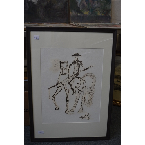 432 - Figure in horseback, embossed picture together with a print of the Thames and its surroundings.