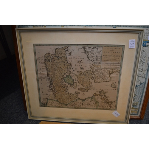 435 - Robert Morden, part hand coloured map of 'Dorsetshire' and two other framed and glazed maps.